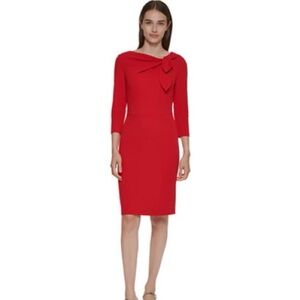 Calvin Klein - Red 3/4 sleeve bow neck dress. Ladies 16